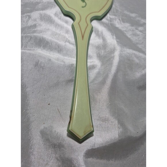 Vintage Hand Held Mirror Celluloid Bakelite Green Pink Floral Rose ART Deco FLAW - Picture 3 of 14